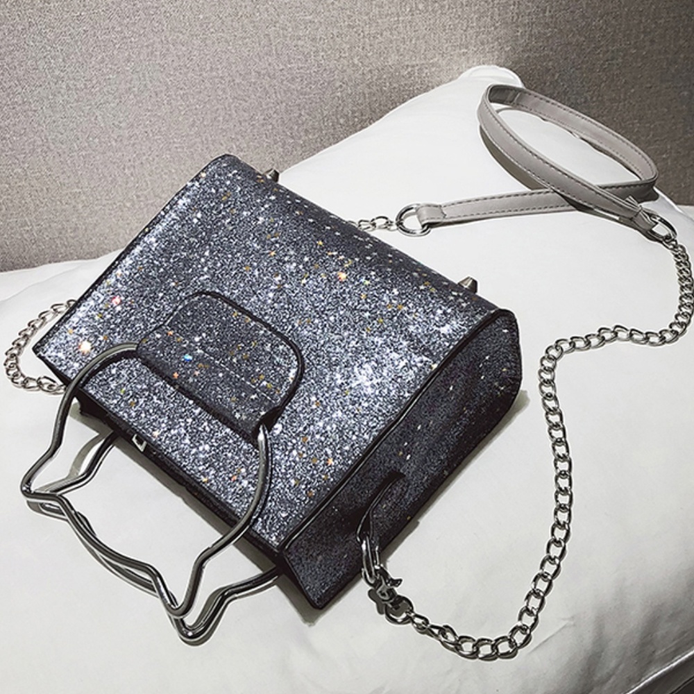 New! Cat Handle Silver Glitter Crossbody Bay. - Picture 8 of 8